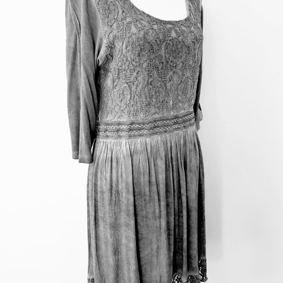 Heine Grey Boho Lace Trim Half Sleeve Dress Stretchy & Lined Size 42 / Au 12 - Picture 13 of 16